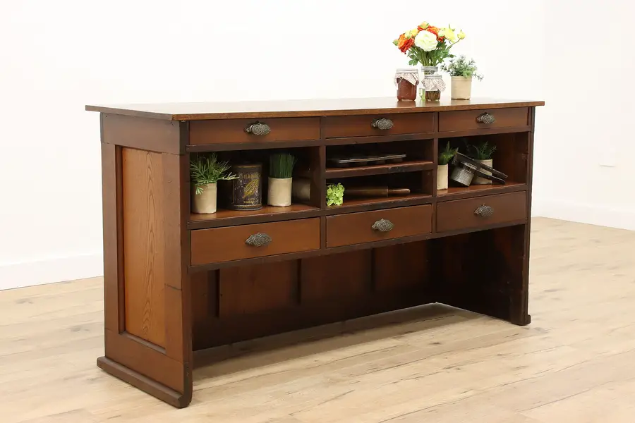 Photo of Farmhouse Country Store Counter Antique Kitchen Island, Bar or Wine Table