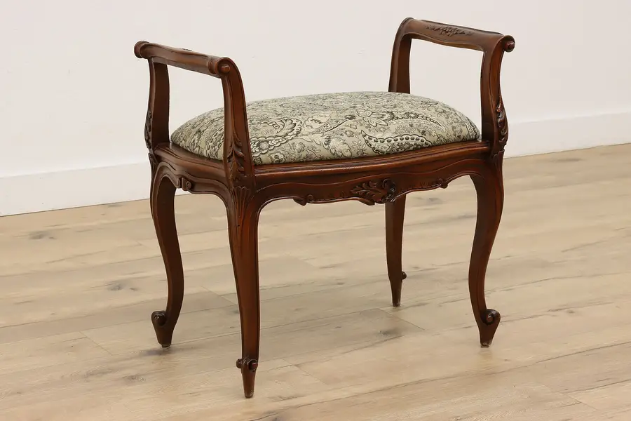 Photo of Country French Antique Carved Walnut Hall or Bedroom Bench