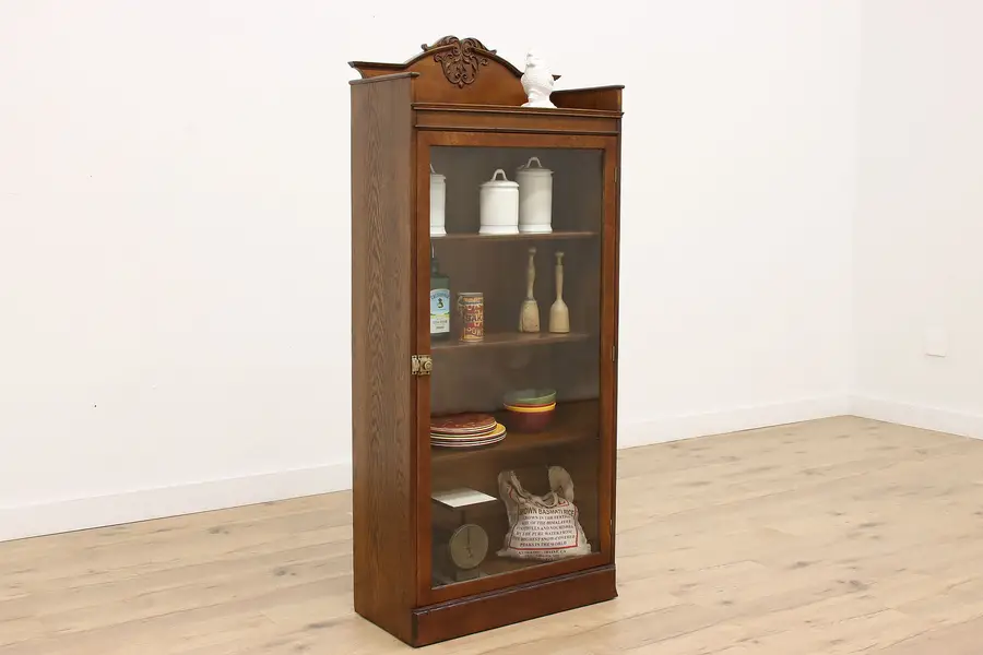 Photo of Victorian Carved Oak Antique Kitchen or Bathroom Cabinet, Bookcase