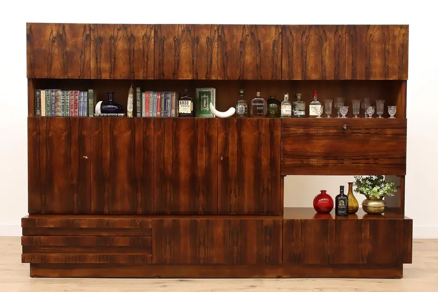 Photo of Midcentury Modern Vintage Rosewood Wall Unit, Bar Cabinet, Bookcase