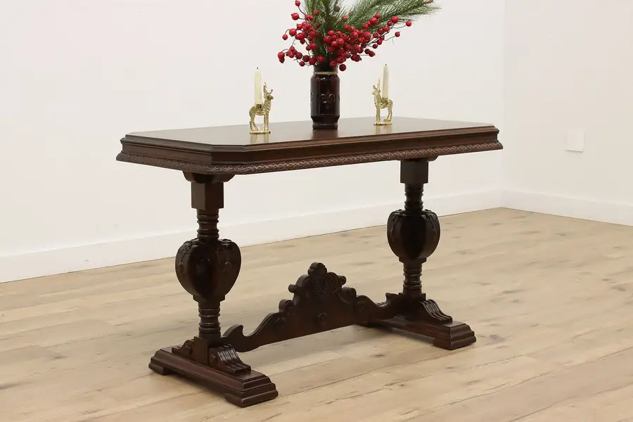 Photo of English Tudor Antique Carved Walnut Sofa or Console Table