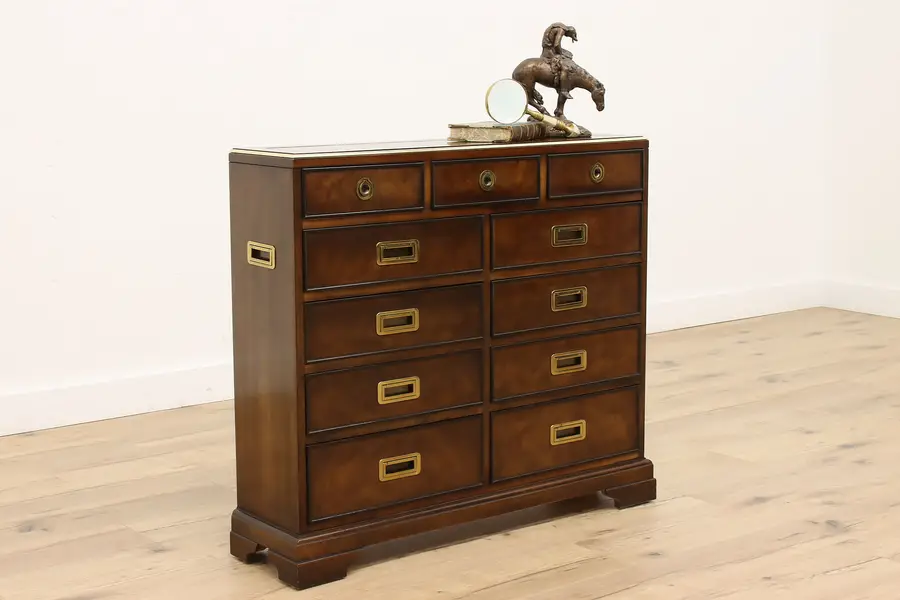 Photo of Campaign Design Vintage 11 Drawer Console Table or Server, Heritage