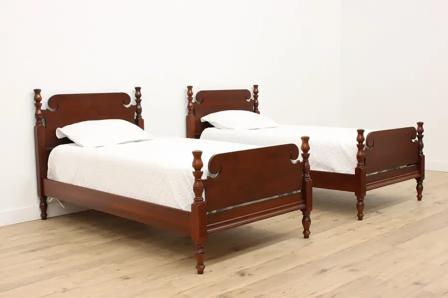 Photo of Pair of Georgian Design Vintage Mahogany Twin or Single Size Beds