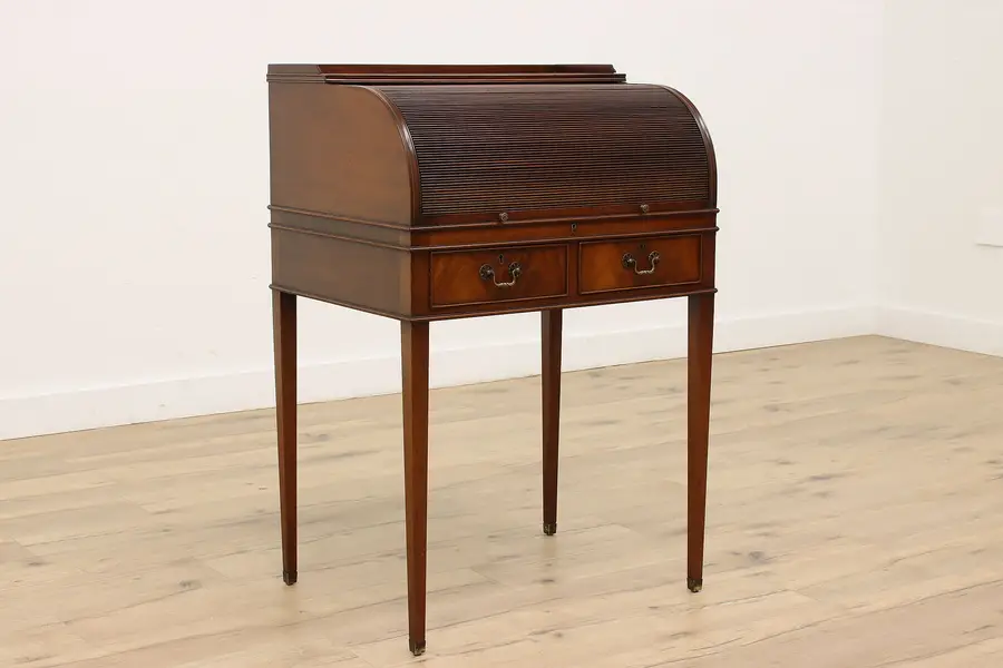 Photo of Georgian Design Vintage Office or Library Mahogany Roll Top Desk, Baker