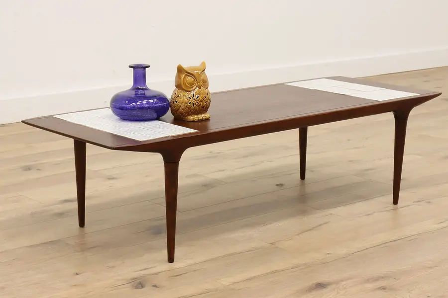 Photo of Midcentury Modern Vintage Walnut Coffee Table w/ Tile Inserts, Lane