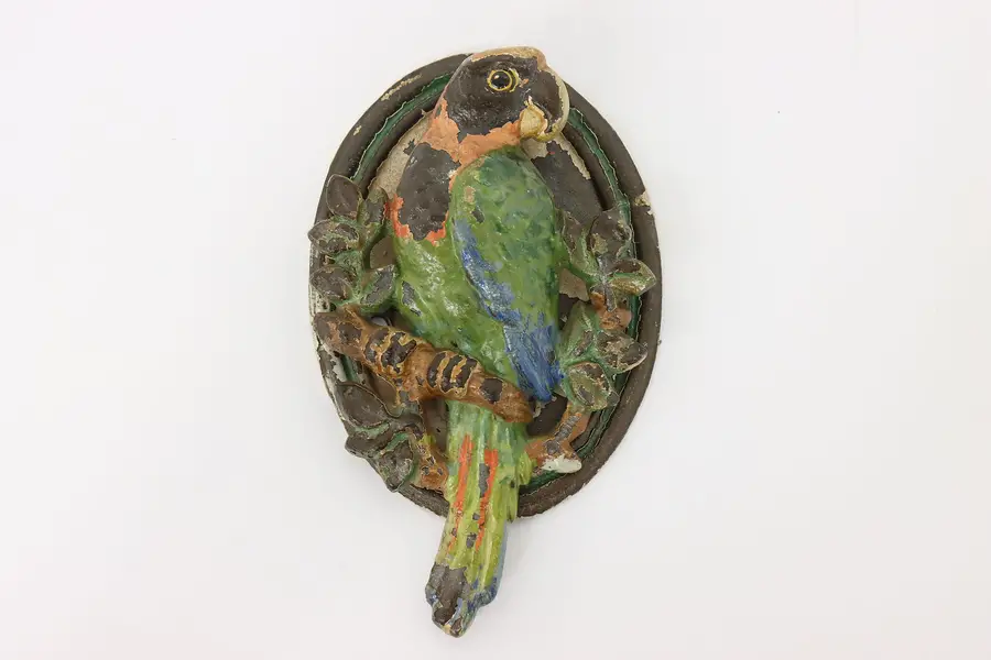 Photo of Victorian Salvage Antique Cast Iron Painted Green Parrot Door Knocker