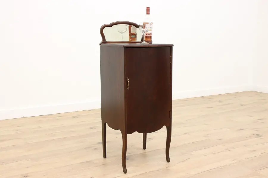 Photo of Oak Antique Sheet Music File, Bath or Wine Cabinet, Beveled Mirror