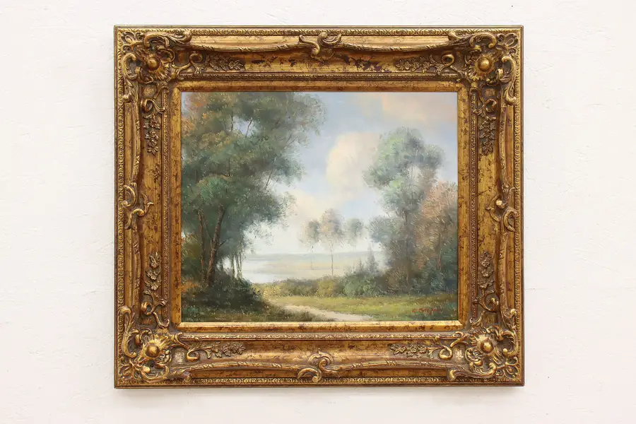 Photo of Sandy Path to Lake Vintage Original Oil Painting, Stephano 35"