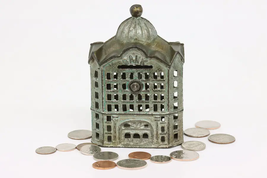 Photo of Victorian Antique Cast Iron "Bank" Building Coin Bank
