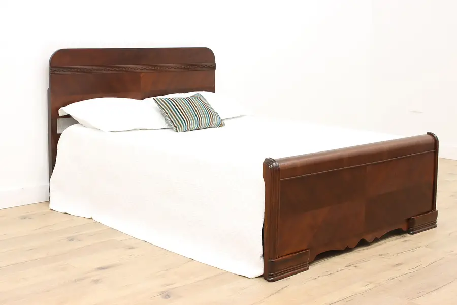 Photo of Art Deco Waterfall Vintage Walnut Full or Double Size Bed