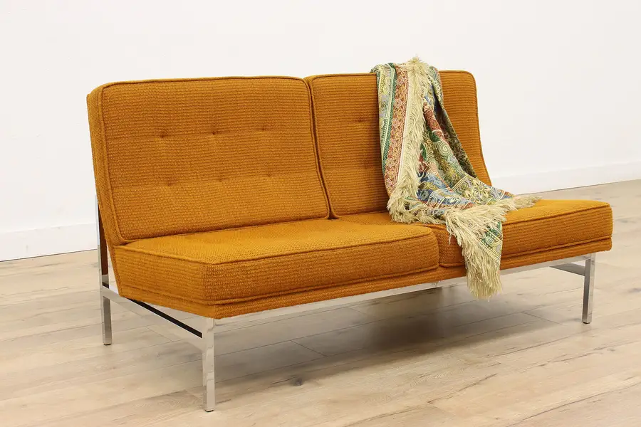 Photo of Midcentury Modern 1960s Vintage Orange Loveseat or Small Sofa, Knoll