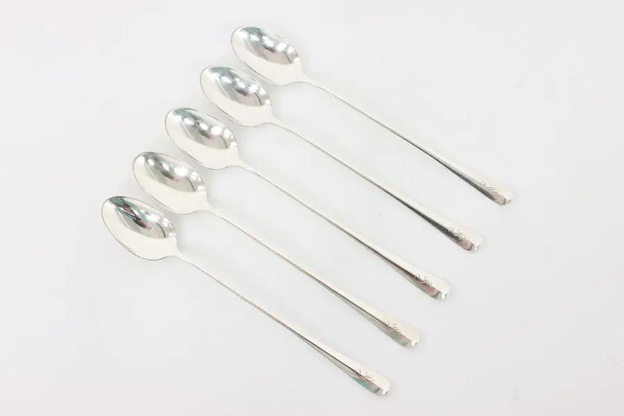 Photo of Set of 5 Victorian Antique Sterling Silver Ice Tea Spoons, Monogram S