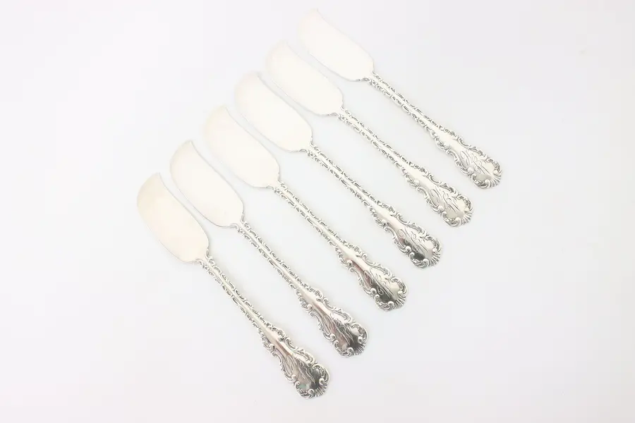 Photo of Set of 6 Victorian Antique Sterling Silver Butter or Cheese Knives, Wolf