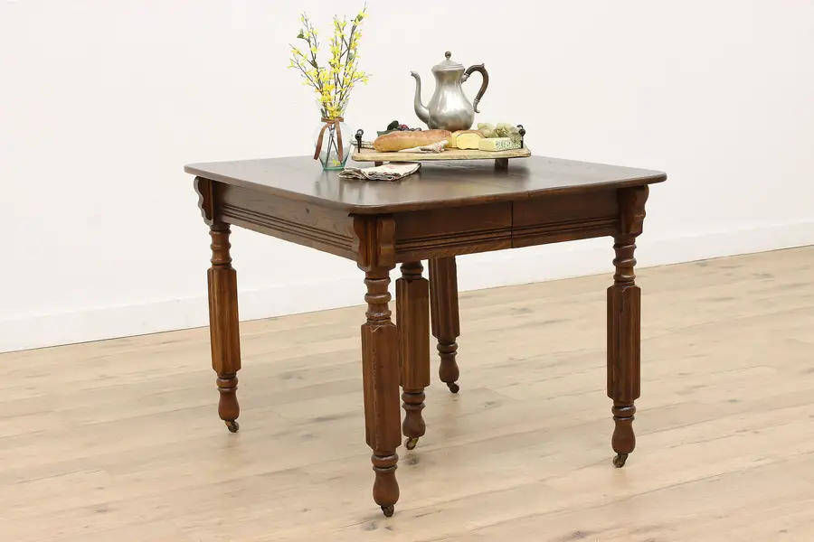 Photo of Victorian Farmhouse Antique Square Dining Table, 6 Leaves, Extends 9' 8"