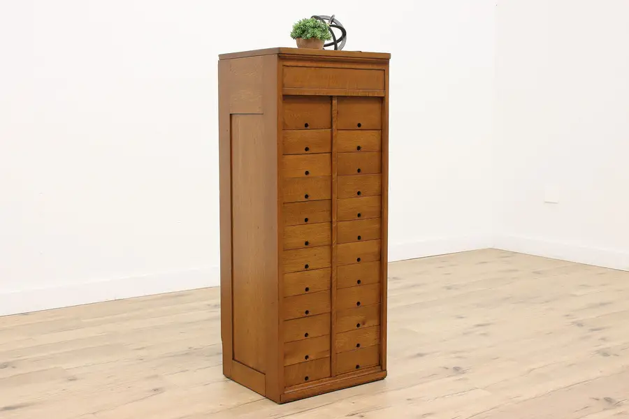 Photo of Arts & Crafts Antique Oak 24 Compartment Office or Library File
