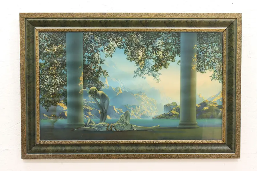Photo of Art Deco "Daybreak" Antique Art Print, Maxfield Parrish 35.5"
