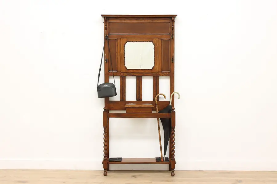 Photo of Tudor Antique English Carved Oak Hall or Bath Stand, Umbrella Holder