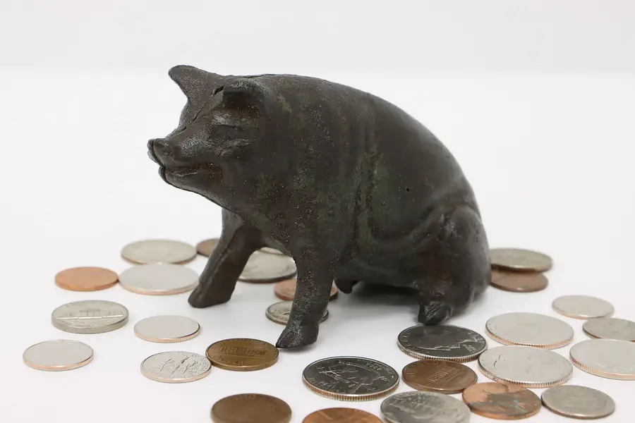 Photo of Farmhouse Antique Cast Iron Pig Sculpture Coin Bank
