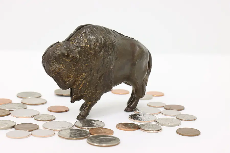 Photo of Farmhouse Cast Iron Antique Buffalo Sculpture Coin Bank
