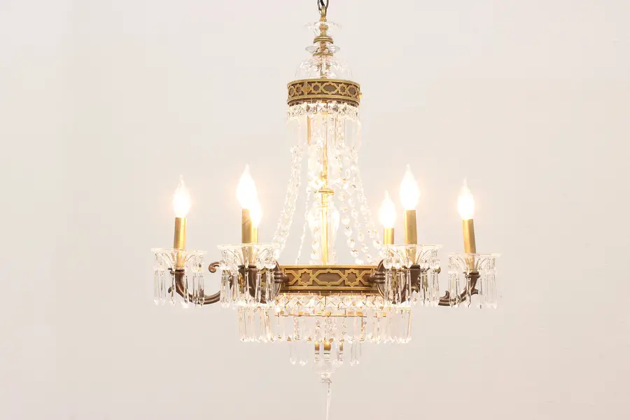 Photo of Regency Design Vintage 6 Arm Chandelier, Crystal Prisms & Finial