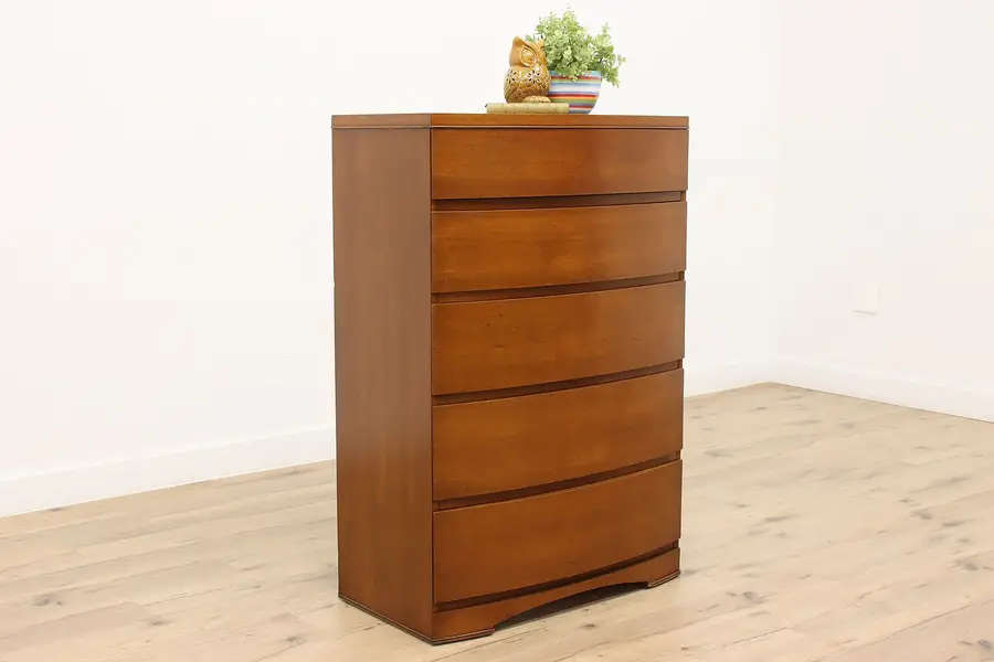 Photo of Midcentury Modern 1950s Vintage Walnut 5 Drawer Dresser or Chest