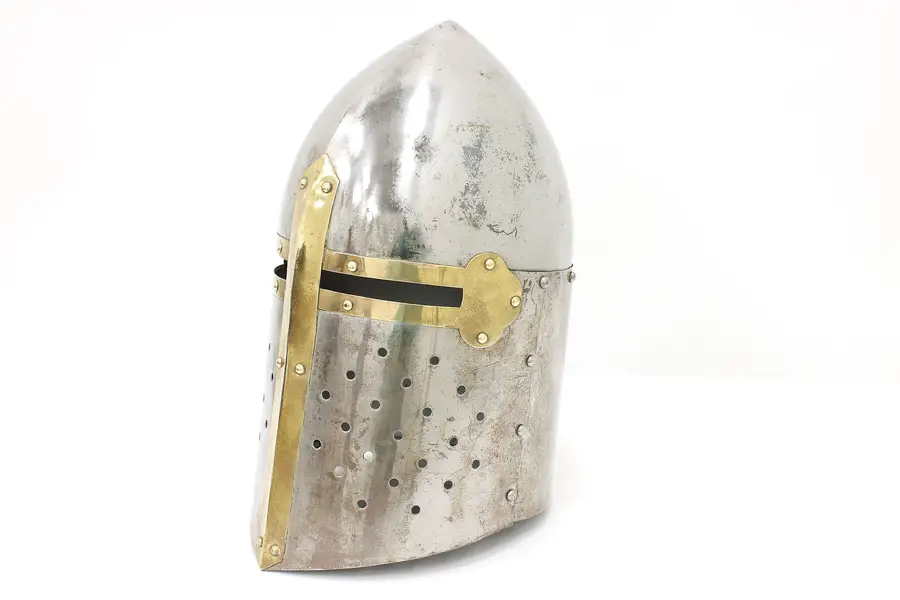 Photo of Medieval Knight Replica Helmet Vintage Spanish Armor, Steel & Brass