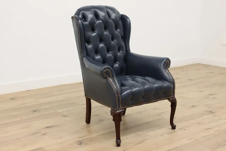 Photo of Traditional Georgian Design Vintage Tufted Leather Office Library Chair