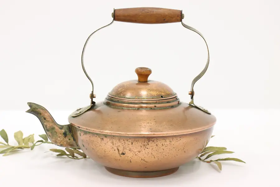 Photo of Farmhouse Vintage Copper & Brass Chinese Teapot or Kettle, Taiwan