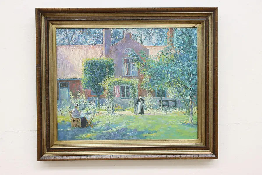 Photo of Country House in Spring Vintage Dutch Original Oil Painting 37.5"