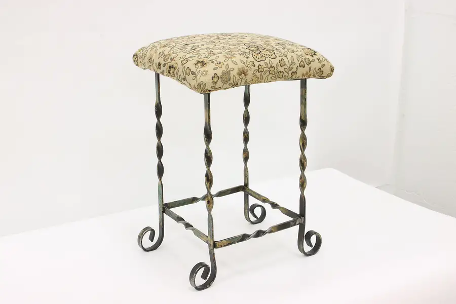 Photo of Farmhouse Antique Wrought Iron Bench or Stool New Upholstery