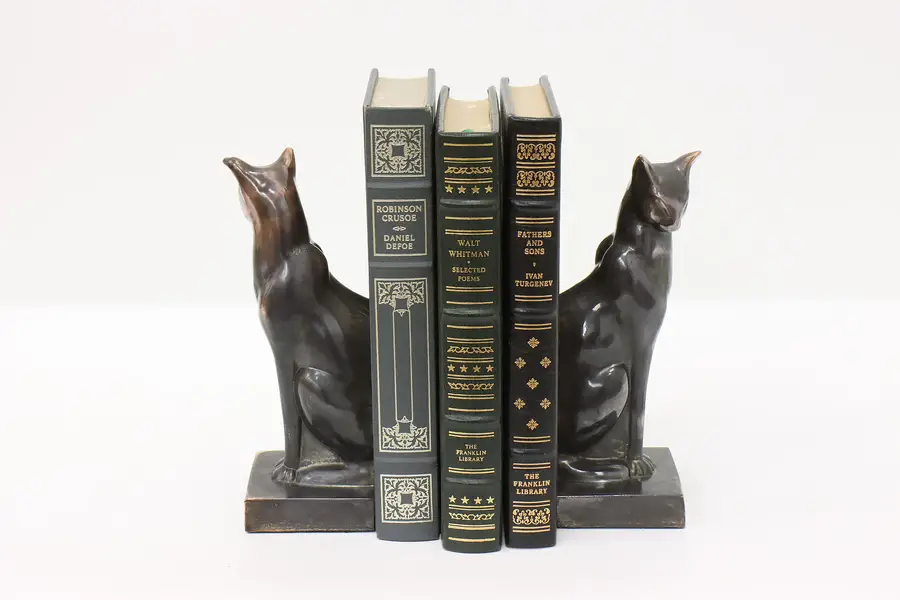 Photo of Pair of Art Deco Antique 1920s Cat Bookends, Signed