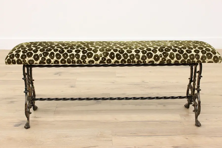 Photo of Cast Iron Antique Ornate Long Patio or Hall Bench, Paw Feet