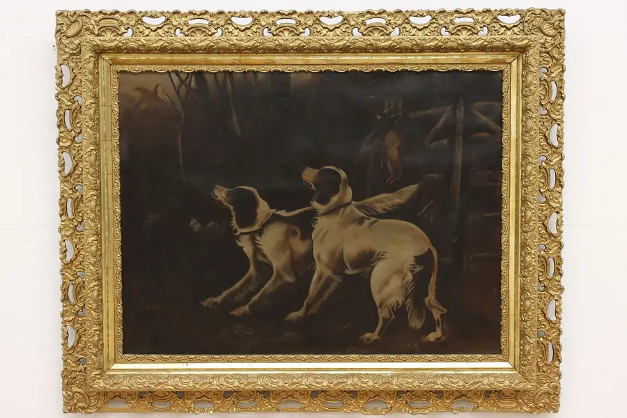 Photo of Setter Hunting Dogs Victorian Antique Original Painting 52"