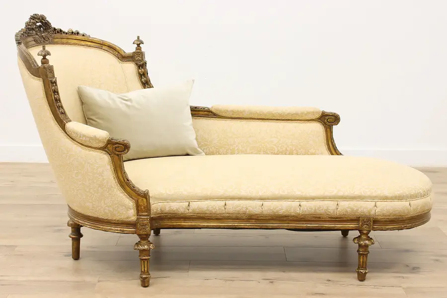 Photo of French Vintage Carved Mahogany Chaise Lounge, Fainting Couch