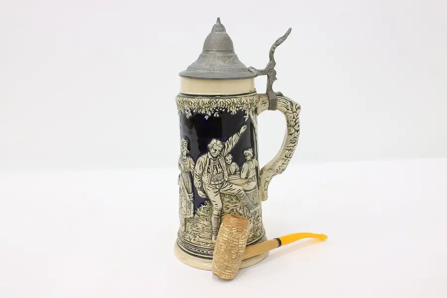 Photo of German Antique Stein or Mug Hand Painted Cobalt Pewter Lid