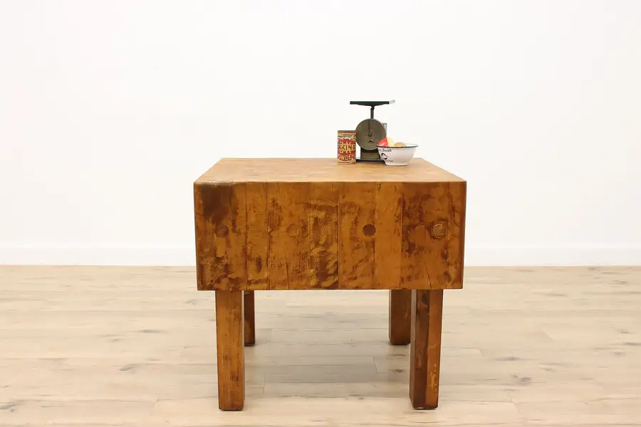 Photo of Farmhouse Antique Butcher Chopping Block Kitchen Pantry Island Wine Table