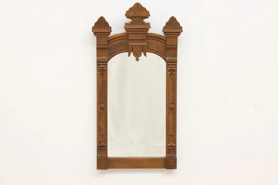 Photo of Victorian Antique Carved Walnut & Burl Hall Mirror