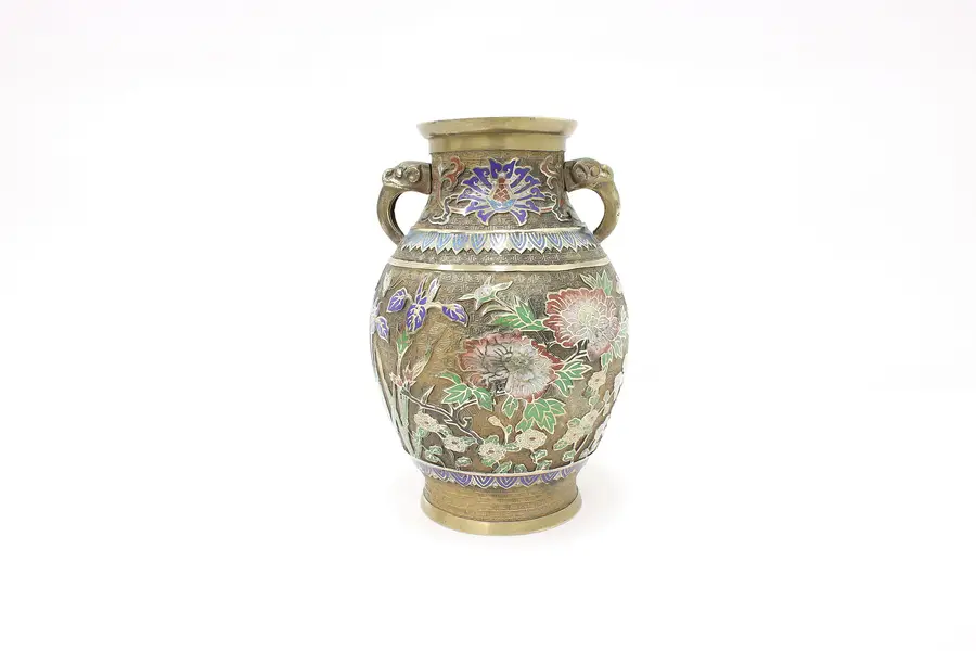 Photo of Bronze & Cloisonne Enamel Japanese Antique Urn or Vase