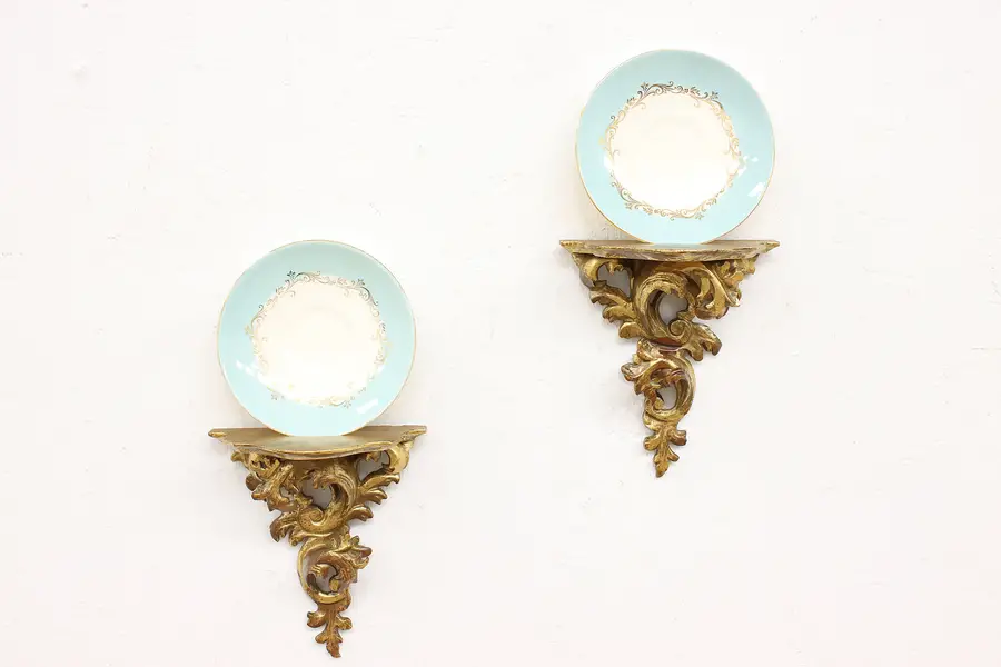 Photo of Pair of Hand Carved Gold Wall Shelf Brackets, Acme