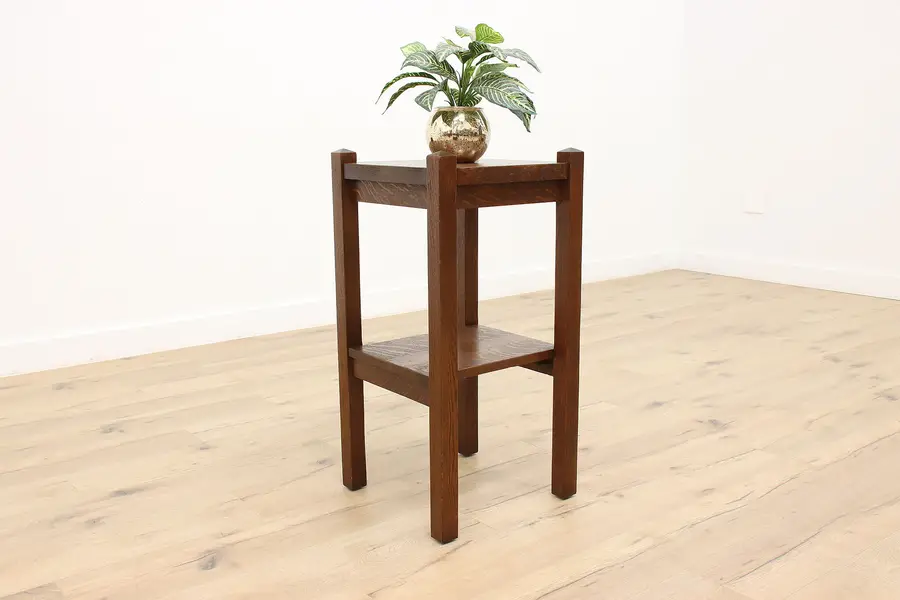Photo of Mission Oak Arts, Crafts Antique Craftsman Plant Stand Sculpture Pedestal