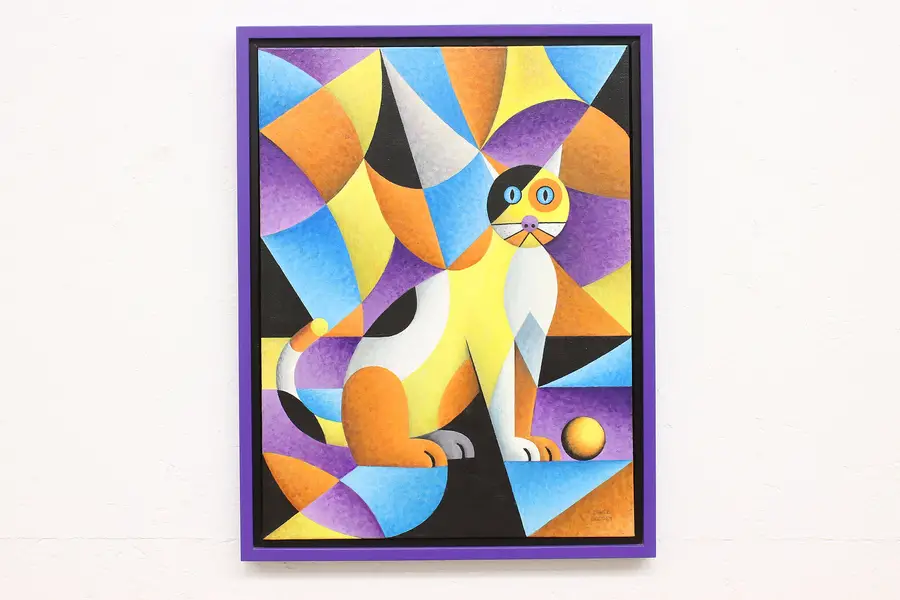 Photo of Calico Cat Vintage Original Acrylic Painting, WI Artist Bodden 26.5"