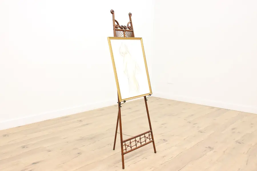 Photo of Victorian Antique Stick & Ball Mahogany Artist Painting Easel