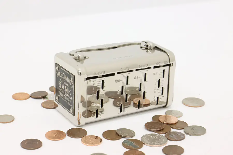 Photo of Gold & Coin Bank, Closed Nickel Case, Merchants of Watertown WI
