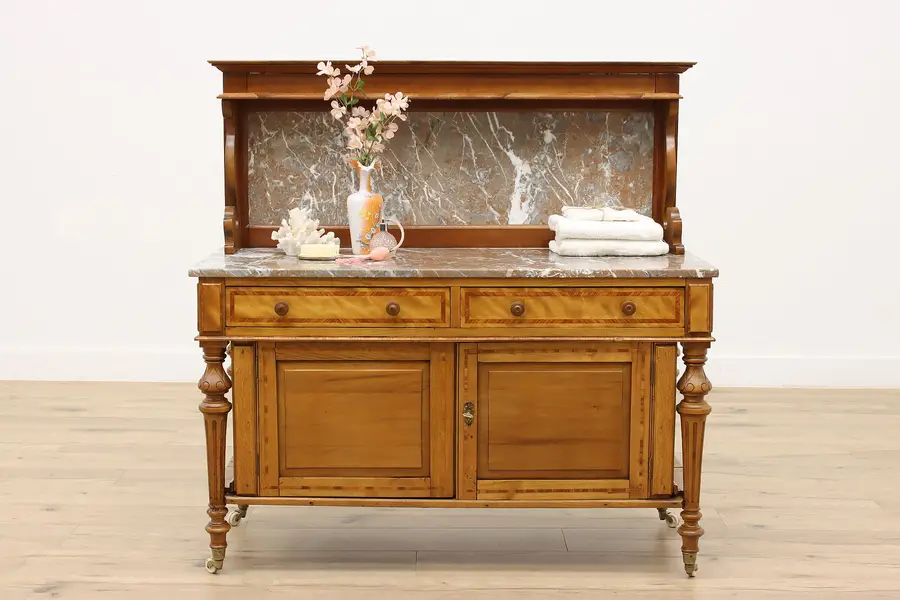 Photo of English Victorian Antique Marble Top Washstand, Bar or Server