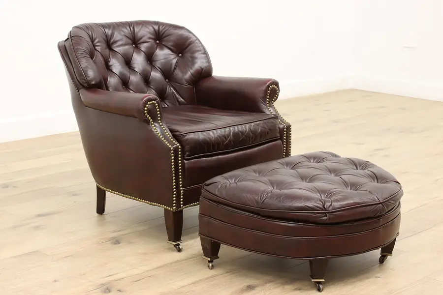 Photo of Georgian Design Vintage Tufted Leather Chair & Ottoman, Kenyon Home