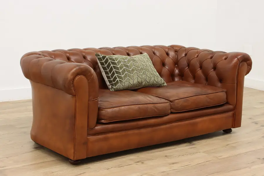 Photo of Chesterfield Vintage Tufted Natural Saddle Leather Traditional Sofa