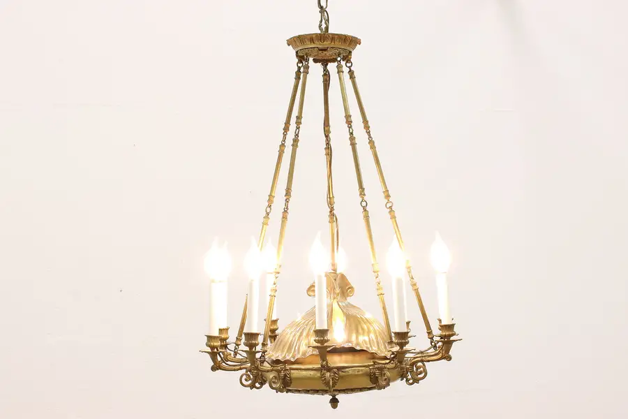 Photo of Victorian Antique 10 Candle Arm Brass Chandelier