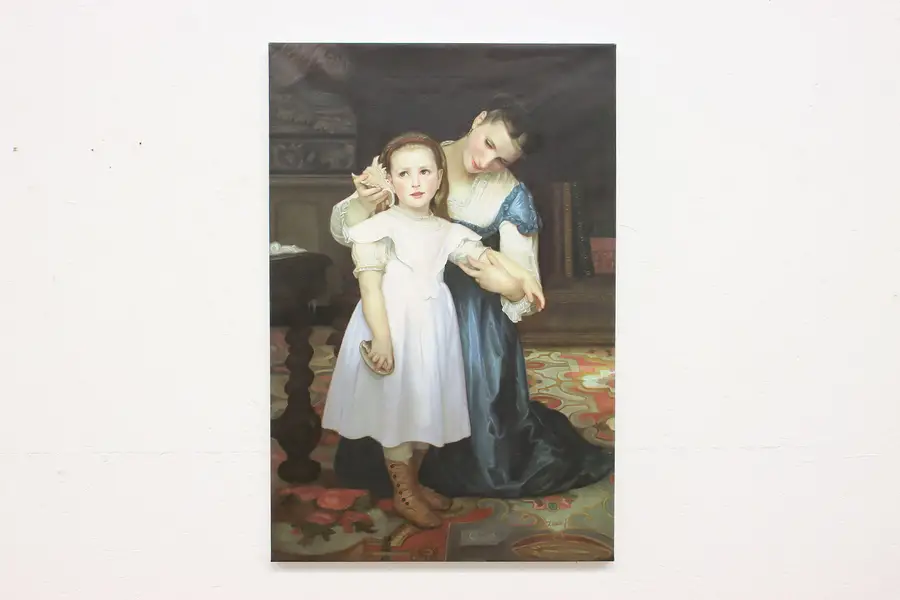 Photo of Mother & Child with Seashells Vintage Oil Painting after Bougereau 36.5"