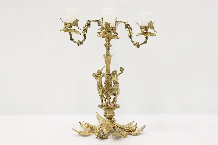 Photo of Renaissance Antique Cast Bronze Candelabra, Dancers, Cherubs, Grapevines