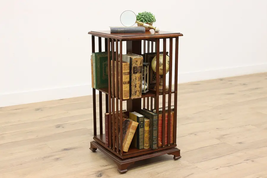 Photo of English Antique Revolving Bookshelf Spinning Chairside Bookcase